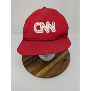 Vintage CNN Cable News Network Hat TV Logo Roped Adjustable Strap Back‎ Red Cap